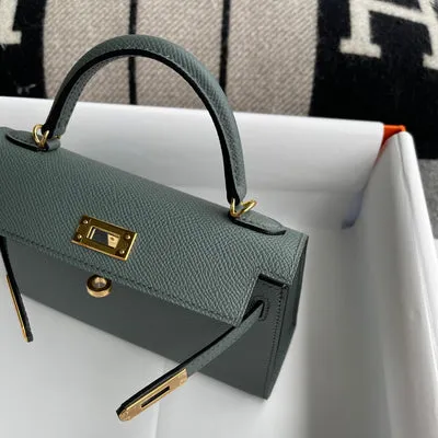 MINI KELLY II (20) EPSOM LEATHER VERT AMANDE WITH GOLD HARDWARE (GHW) - 4