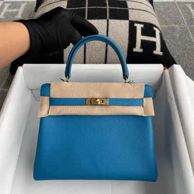 KELLY 25 TOGO LEATHER BLEU ZANZIBAR WITH GOLD HARDWARE (GHW) - 2