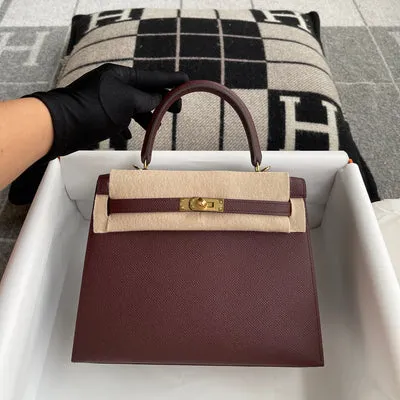KELLY 25 EPSOM LEATHER BORDEAUX WITH GOLD HARDWARE (GHW) - 2