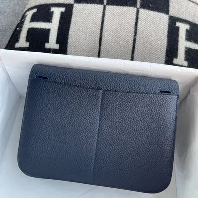 HALZAN 25 CLEMENCE LEATHER BLEU NUIT WITH GOLD HARDWARE (GHW) - 4