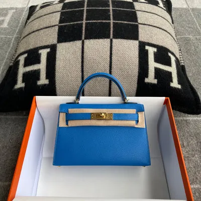 MINI KELLY II (20) CHEVRE LEATHER BLEU HYDRA WITH GOLD HARDWARE (GHW) - 1