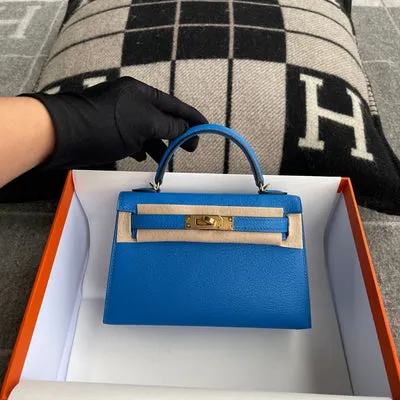 MINI KELLY II (20) CHEVRE LEATHER BLEU HYDRA WITH GOLD HARDWARE (GHW) - 2