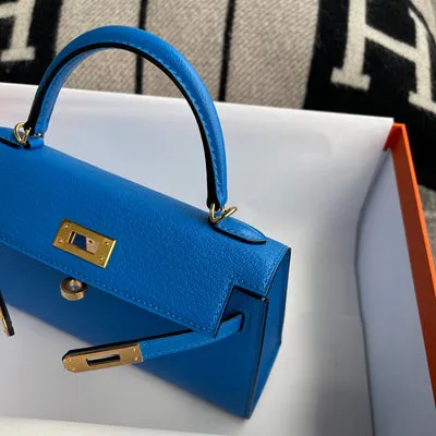 MINI KELLY II (20) CHEVRE LEATHER BLEU HYDRA WITH GOLD HARDWARE (GHW) - 5