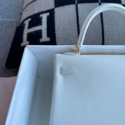 KELLY 25 SWIFT LEATHER BLANC WITH GOLD HARDWARE (GHW) - 7