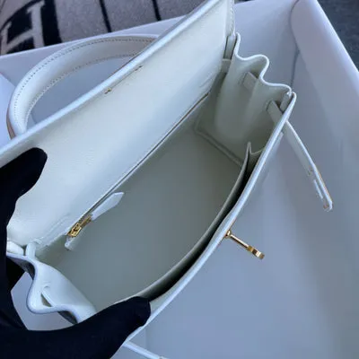 KELLY 25 SWIFT LEATHER BLANC WITH GOLD HARDWARE (GHW) - 4