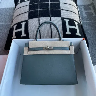 KELLY 25 EPSOM LEATHER VERT AMANDE (GRAY) WITH PALLADIUM HARDWARE (PHW) - 1