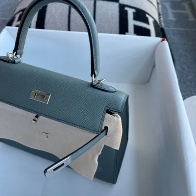 KELLY 25 EPSOM LEATHER VERT AMANDE (GRAY) WITH PALLADIUM HARDWARE (PHW) - 4