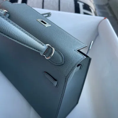 KELLY 25 EPSOM LEATHER VERT AMANDE (GRAY) WITH PALLADIUM HARDWARE (PHW) - 5