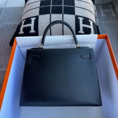 KELLY 28 BLACK BOX CALF LEATHER WITH GOLD HARDWARE (GHW) - 3