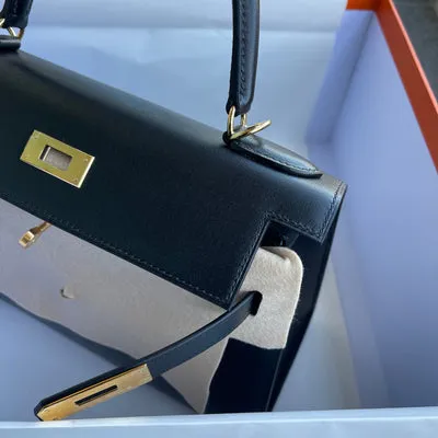 KELLY 28 BLACK BOX CALF LEATHER WITH GOLD HARDWARE (GHW) - 5