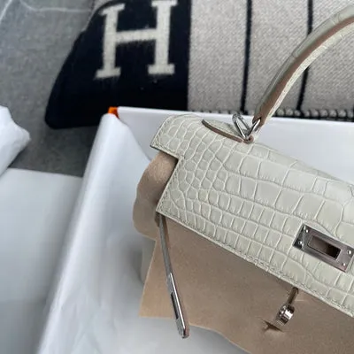 KELLY 25 MATTE MISSISSIPPIENSIS ALLIGATOR LEATHER BETON WITH PALLADIUM HARDWARE (PHW) - 5