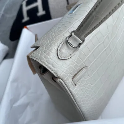 KELLY 25 MATTE MISSISSIPPIENSIS ALLIGATOR LEATHER BETON WITH PALLADIUM HARDWARE (PHW) - 4