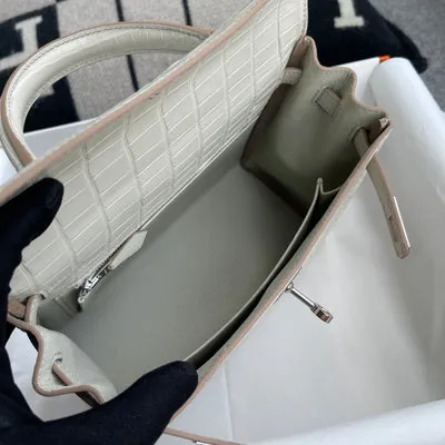 KELLY 25 MATTE MISSISSIPPIENSIS ALLIGATOR LEATHER BETON WITH PALLADIUM HARDWARE (PHW) - 6