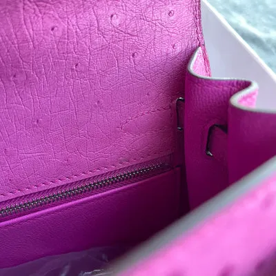 KELLY 25 OSTRICH LEATHER ROSE TYRIEN WITH PALLADIUM HARDWARE (PHW) - 7