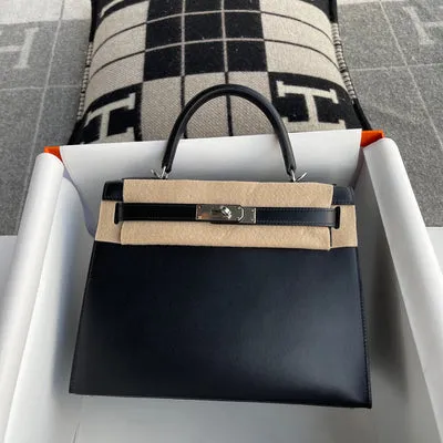 KELLY 28 BLACK BOX CALF LEATHER WITH PALLADIUM HARDWARE (PHW) - 3