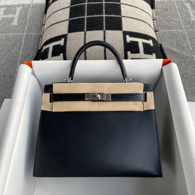 KELLY 28 BLACK BOX CALF LEATHER WITH PALLADIUM HARDWARE (PHW) - 1