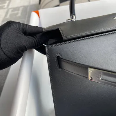 KELLY 28 BLACK BOX CALF LEATHER WITH PALLADIUM HARDWARE (PHW) - 8