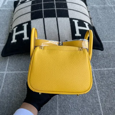 MINI LINDY 20 CLEMENCE LEATHER JAUNE AMBRE WITH GOLD HARDWARE (GHW) - 4