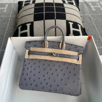 BIRKIN 25 OSTRICH LEATHER GRIS AGATE WITH PALLADIUM HARDWARE (PHW) - 3