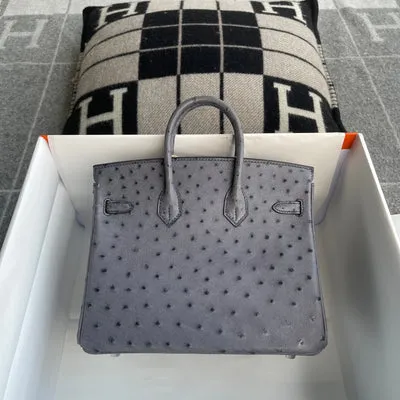 BIRKIN 25 OSTRICH LEATHER GRIS AGATE WITH PALLADIUM HARDWARE (PHW) - 2