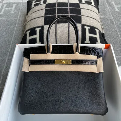 BIRKIN 30 TOUCH SHINY (LISSE) NILOTICUS CROCODILE LEATHER & TOGO LEATHER NOIR (BLACK) WITH GOLD HARDWARE (GHW) - 1