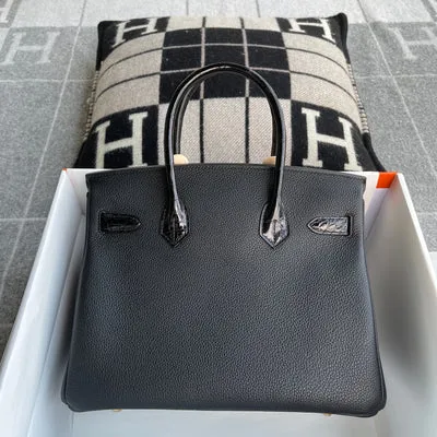 BIRKIN 30 TOUCH SHINY (LISSE) NILOTICUS CROCODILE LEATHER & TOGO LEATHER NOIR (BLACK) WITH GOLD HARDWARE (GHW) - 2