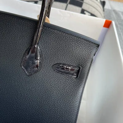 BIRKIN 30 TOUCH SHINY (LISSE) NILOTICUS CROCODILE LEATHER & TOGO LEATHER NOIR (BLACK) WITH GOLD HARDWARE (GHW) - 6