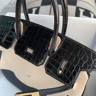 BIRKIN 30 TOUCH SHINY (LISSE) NILOTICUS CROCODILE LEATHER & TOGO LEATHER NOIR (BLACK) WITH GOLD HARDWARE (GHW) - 3