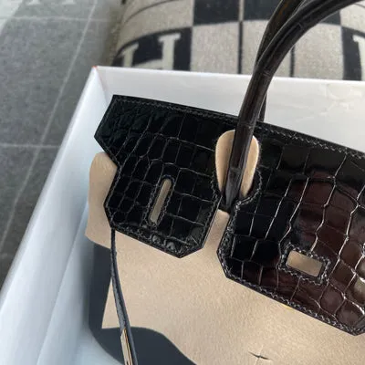 BIRKIN 30 TOUCH SHINY (LISSE) NILOTICUS CROCODILE LEATHER & TOGO LEATHER NOIR (BLACK) WITH GOLD HARDWARE (GHW) - 4