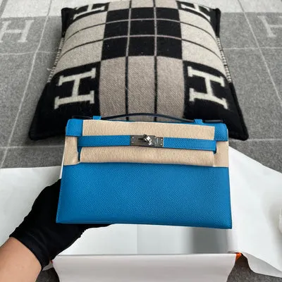 KELLY POCHETTE EPSOM LEATHER BLEU HYDRA WITH PALLADIUM HARDWARE (PHW) - 2