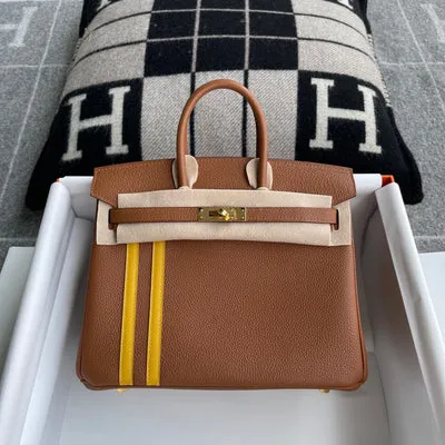 BIRKIN 25 TOGO/SWIFT LEATHER OFFICIER GOLD/JAUNE AMBRE WITH GOLD HARDWARE (GHW) - 1