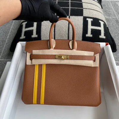 BIRKIN 25 TOGO/SWIFT LEATHER OFFICIER GOLD/JAUNE AMBRE WITH GOLD HARDWARE (GHW) - 4