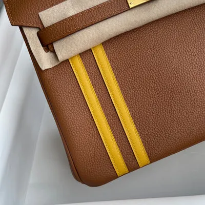 BIRKIN 25 TOGO/SWIFT LEATHER OFFICIER GOLD/JAUNE AMBRE WITH GOLD HARDWARE (GHW) - 5