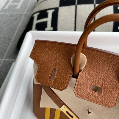 BIRKIN 25 TOGO/SWIFT LEATHER OFFICIER GOLD/JAUNE AMBRE WITH GOLD HARDWARE (GHW) - 6