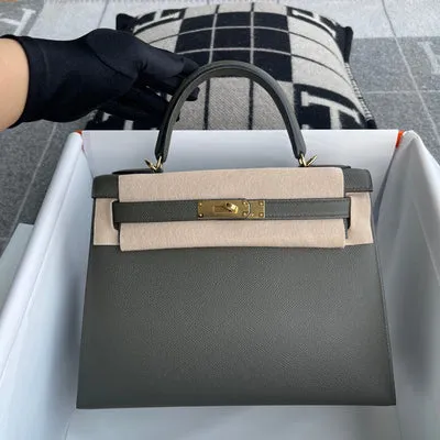 KELLY 28 EPSOM LEATHER VERT DE GRIS WITH GOLD HARDWARE (GHW) - 3