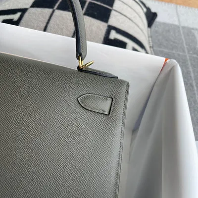 KELLY 28 EPSOM LEATHER VERT DE GRIS WITH GOLD HARDWARE (GHW) - 5