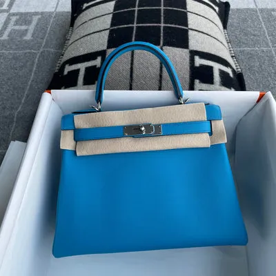KELLY 28 SWIFT LEATHER BLEU ZANZIBAR WITH PALLADIUM HARDWARE (PHW) - 1