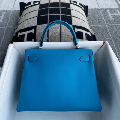 KELLY 28 SWIFT LEATHER BLEU ZANZIBAR WITH PALLADIUM HARDWARE (PHW) - 2