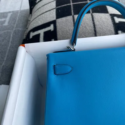 KELLY 28 SWIFT LEATHER BLEU ZANZIBAR WITH PALLADIUM HARDWARE (PHW) - 6