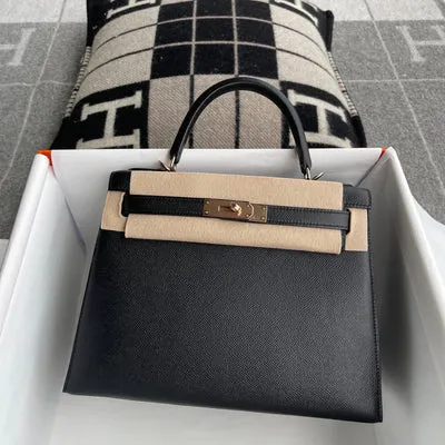 KELLY 28 EPSOM LEATHER NOIR (BLACK) WITH ROSE GOLD HARDWARE (RGHW) - 2