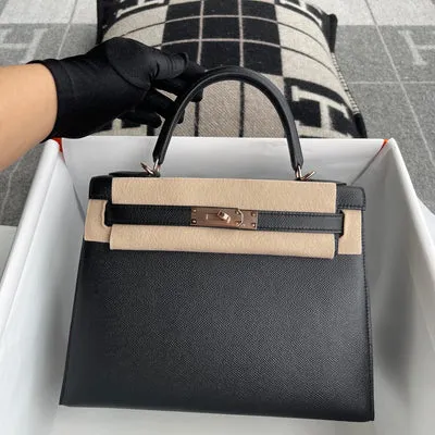 KELLY 28 EPSOM LEATHER NOIR (BLACK) WITH ROSE GOLD HARDWARE (RGHW) - 3