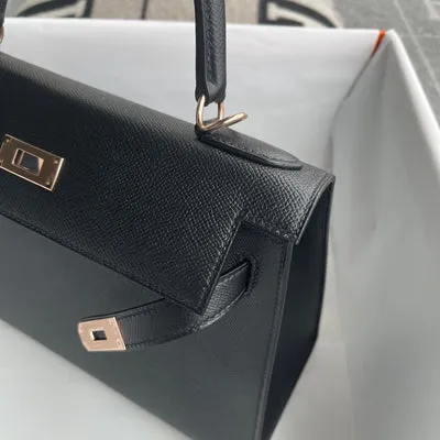 KELLY 28 EPSOM LEATHER NOIR (BLACK) WITH ROSE GOLD HARDWARE (RGHW) - 6