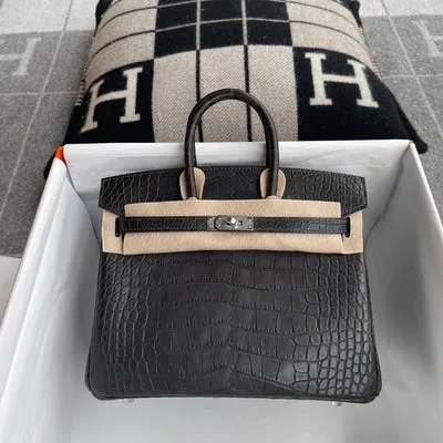 BIRKIN 25 MATTE MISSISSIPPIENSIS ALLIGATOR LEATHER GRAPHITE WITH PALLADIUM HARDWARE (PHW) - 1