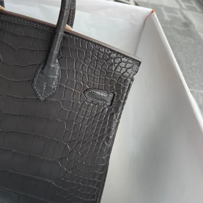 BIRKIN 25 MATTE MISSISSIPPIENSIS ALLIGATOR LEATHER NOIR (BLACK) WITH GOLD HARDWARE (GHW) - 6