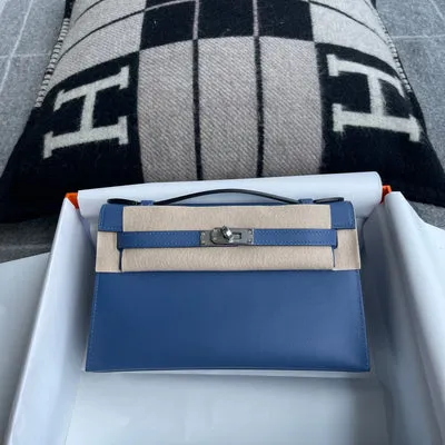 KELLY POCHETTE SWIFT LEATHER BLEU BRIGHTON WITH PALLADIUM HARDWARE (PHW) - 1