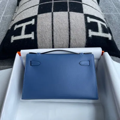 KELLY POCHETTE SWIFT LEATHER BLEU BRIGHTON WITH PALLADIUM HARDWARE (PHW) - 2