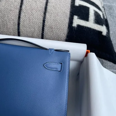 KELLY POCHETTE SWIFT LEATHER BLEU BRIGHTON WITH PALLADIUM HARDWARE (PHW) - 6