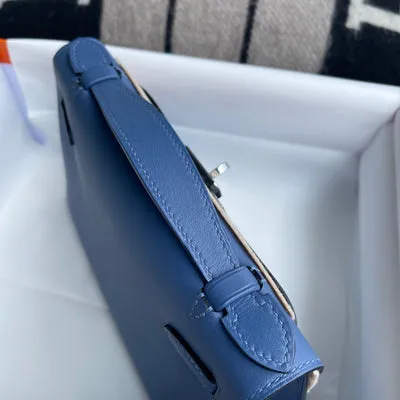 KELLY POCHETTE SWIFT LEATHER BLEU BRIGHTON WITH PALLADIUM HARDWARE (PHW) - 5