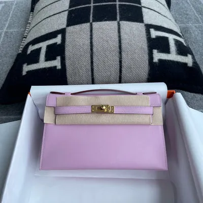 KELLY POCHETTE SWIFT LEATHER MAUVE SYLVESTRE WITH GOLD HARDWARE (GHW) - 1