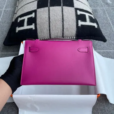 KELLY POCHETTE SWIFT LEATHER ROSE POURPRE WITH PALLADIUM HARDWARE (PHW) - 2